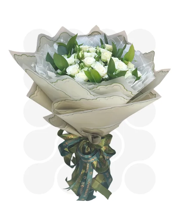 Luxurious white bouquet with sophisticated oil-style wrapping.